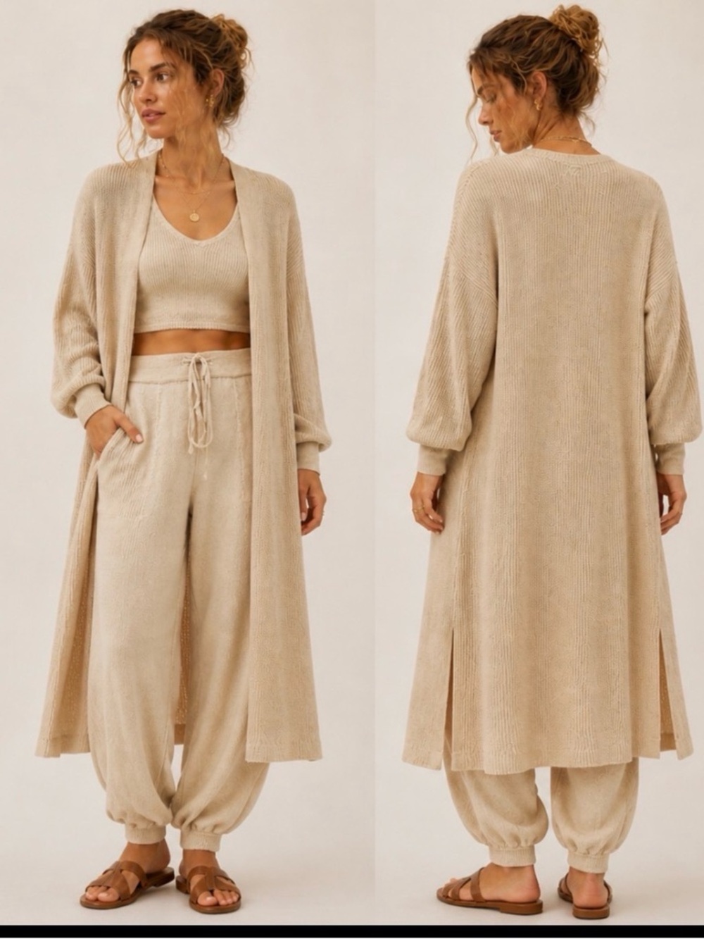 NWT Free People Living In This Sweater longline duster cardigan Small Beige